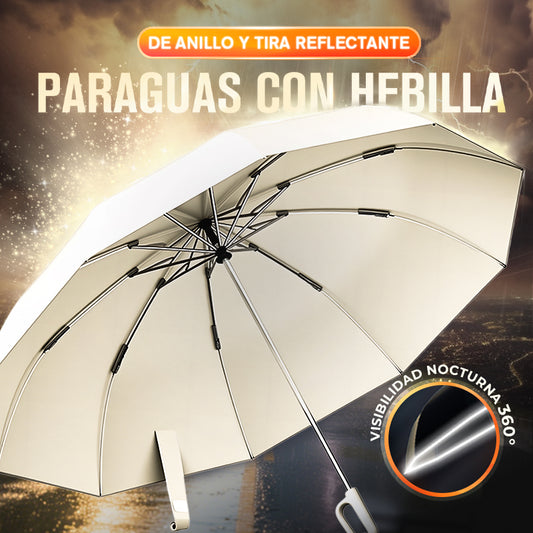 🔥Obtenga un 50% de descuento 🔥💥¡Disfrute de envío gratuito!✈️Reflective Safety Strip Ring Buckle Umbrella