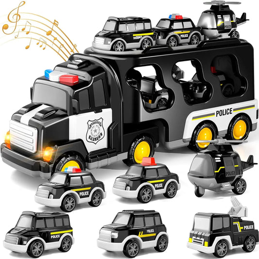 Camión de policía de juguete para niños pequeños, camión 7 en 1 con motor de fricción, coche de juguete, regalo de Navidad o cumpleaños para niños y niñas de 3 a 5 años.