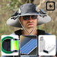 Sombrero de Pesca de Ala Ancha con Ventilador de Energía Solar & Carga USB