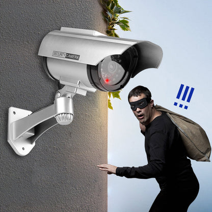 Outdoor Solar-Powered Simulated Security Camera with Flashing LED Light