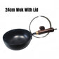 Wok de hierro fundido martillado a mano sin revestimiento con tapa
