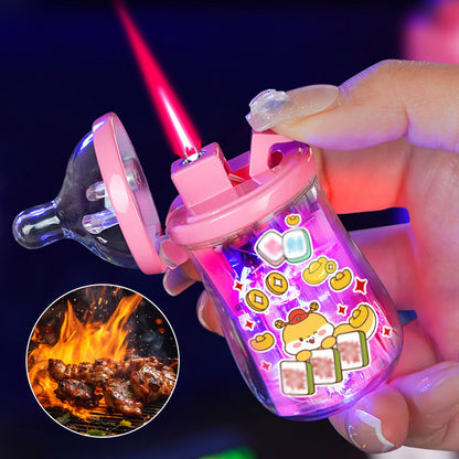 Encendedor de llama rosa en forma de botella de lech