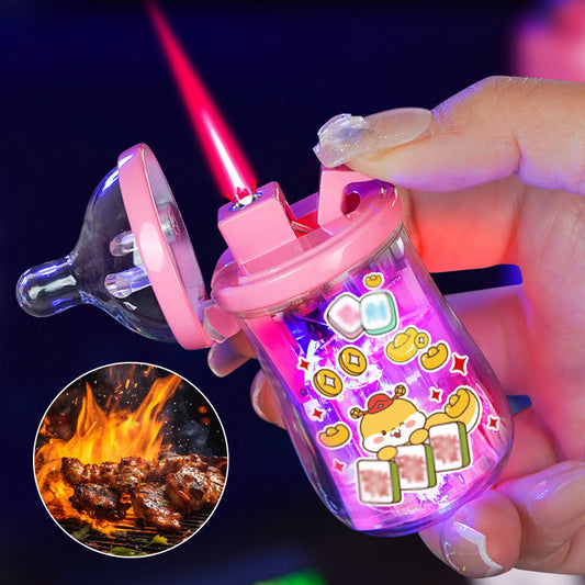 Encendedor de llama rosa en forma de botella de lech