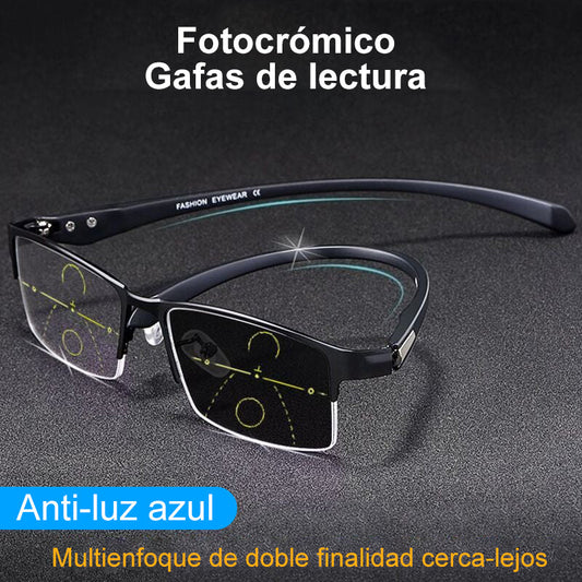 Titanio Gafas de Lectura Multifocal Fotocromáticas Progresivas Doble Luz Antiazul