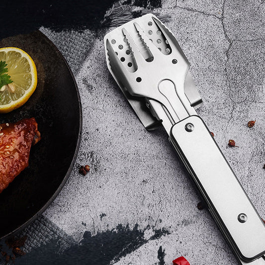 🔥Hot venta 🥓3 en 1 Camping BBQ Grill Utensilios Inicio Tenedor Espátula Clip
