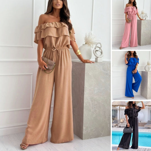 ⏰ ¡Último día de venta caliente! ⌛🌞Summer Sale🌺 Women's Off - Shoulder Ruffle Jumpsuit - 49% OFF