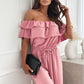 ⏰ ¡Último día de venta caliente! ⌛🌞Summer Sale🌺 Women's Off - Shoulder Ruffle Jumpsuit - 49% OFF