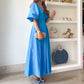 【😍😍Rebajas de verano 50% de descuento】Vestido largo plisado con escote en V y espalda descubierta