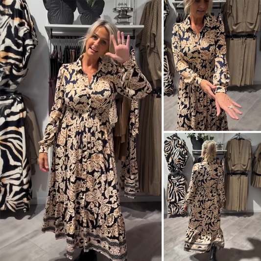 Vestido elegante de manga larga con estampado floral