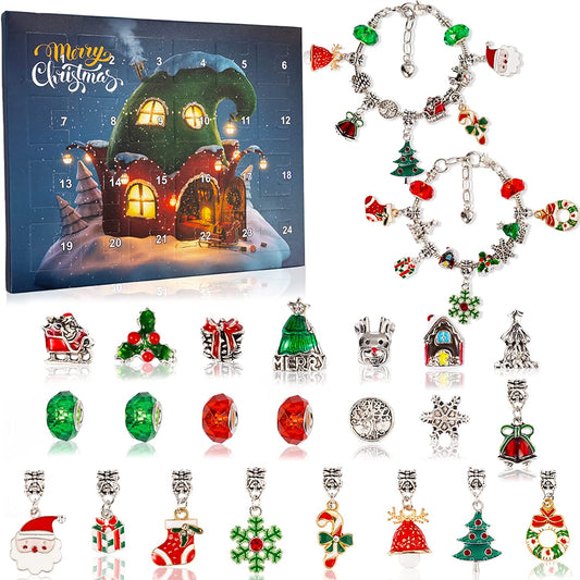 🌲Especial Navidad anticipada 49 % DE DESCUENTO🎁Set de 24 pulseras DIY para el calendario de Adviento de Navida