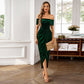 Vestido largo elegante con hombros descubiertos y fruncidos para mujer