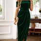 Vestido largo elegante con hombros descubiertos y fruncidos para mujer