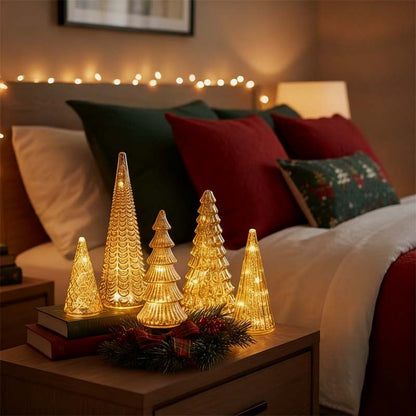 Juego de 5 árboles decorativos iluminados de resina