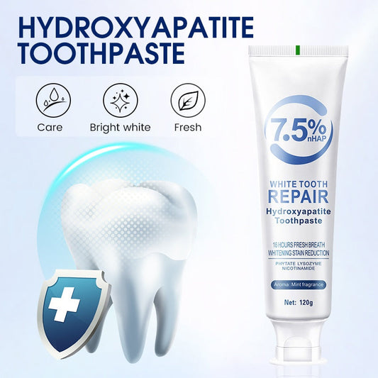 Pasta dental con hidroxiapatita para reparar y blanquear el esmalte dental