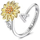 Anillo ajustable con letras del alfabeto y girasol giratorio