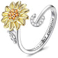 Anillo ajustable con letras del alfabeto y girasol giratorio