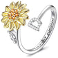 Anillo ajustable con letras del alfabeto y girasol giratorio