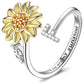 Anillo ajustable con letras del alfabeto y girasol giratorio