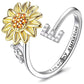 Anillo ajustable con letras del alfabeto y girasol giratorio