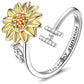 Anillo ajustable con letras del alfabeto y girasol giratorio