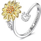 Anillo ajustable con letras del alfabeto y girasol giratorio