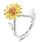 Anillo ajustable con letras del alfabeto y girasol giratorio