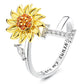 Anillo ajustable con letras del alfabeto y girasol giratorio