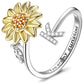 Anillo ajustable con letras del alfabeto y girasol giratorio