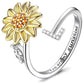 Anillo ajustable con letras del alfabeto y girasol giratorio