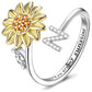 Anillo ajustable con letras del alfabeto y girasol giratorio
