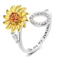 Anillo ajustable con letras del alfabeto y girasol giratorio