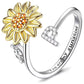 Anillo ajustable con letras del alfabeto y girasol giratorio