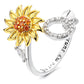 Anillo ajustable con letras del alfabeto y girasol giratorio
