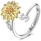 Anillo ajustable con letras del alfabeto y girasol giratorio