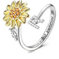 Anillo ajustable con letras del alfabeto y girasol giratorio