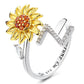 Anillo ajustable con letras del alfabeto y girasol giratorio