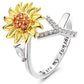 Anillo ajustable con letras del alfabeto y girasol giratorio